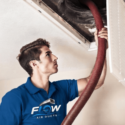 Flow Air Ducts Technician Doing the service